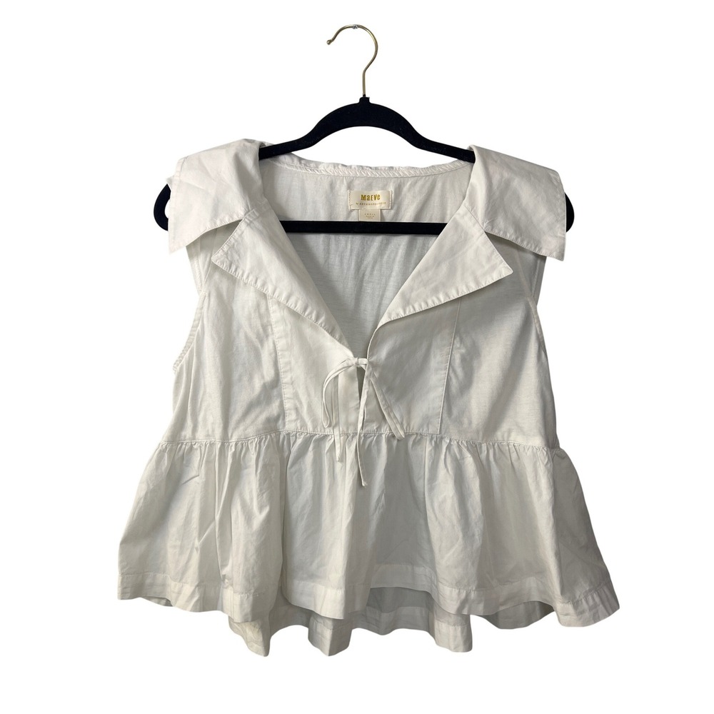 Anthropologie White Tiered Babydoll Top Cottagecore Peplum Sm Fairy Preppy Flowy